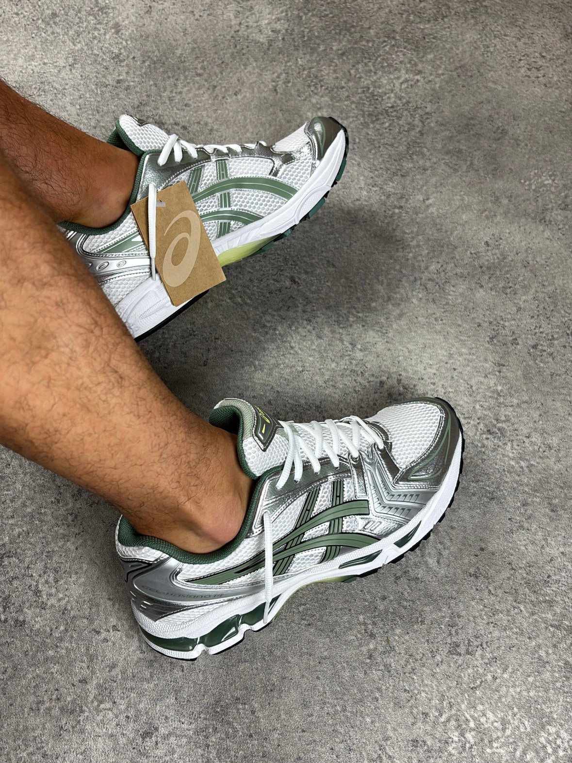 ASICS GEL-KAYANO 14 White Slate Grey — on feet
