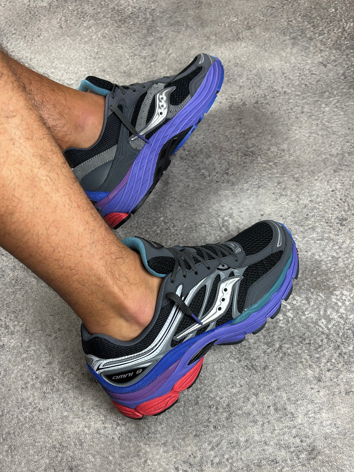 Saucony ProGrid Omni 9 Galaxy — on feet angled view