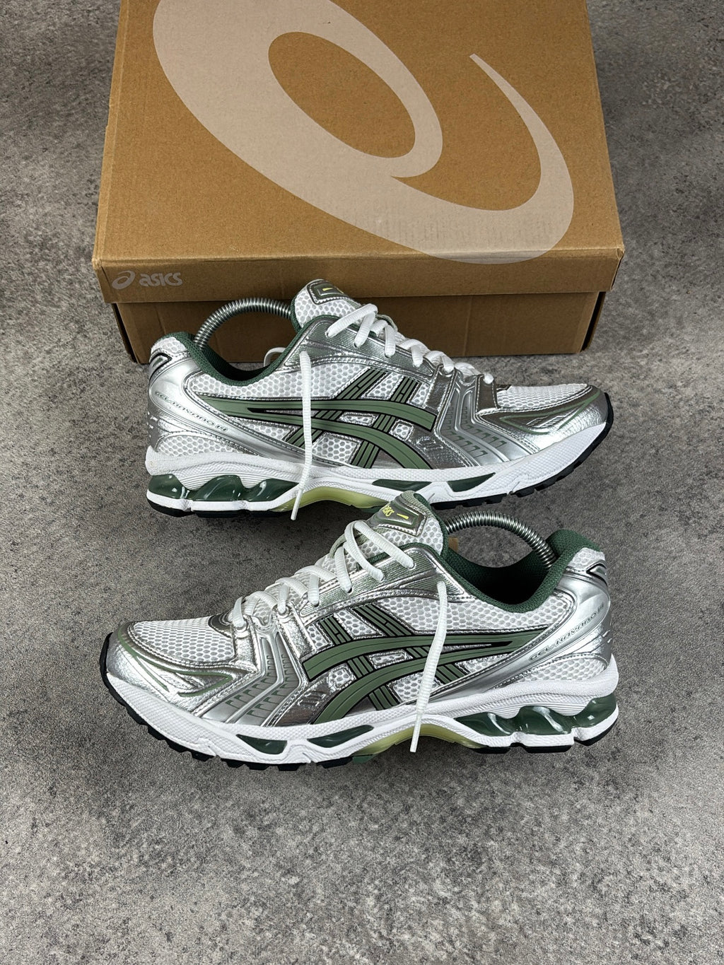 ASICS GEL-KAYANO 14 White Slate Grey — pair with box