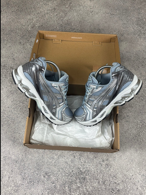 ASICS GEL-KAYANO 14 Dolphin Grey Pure Silver — in box from above