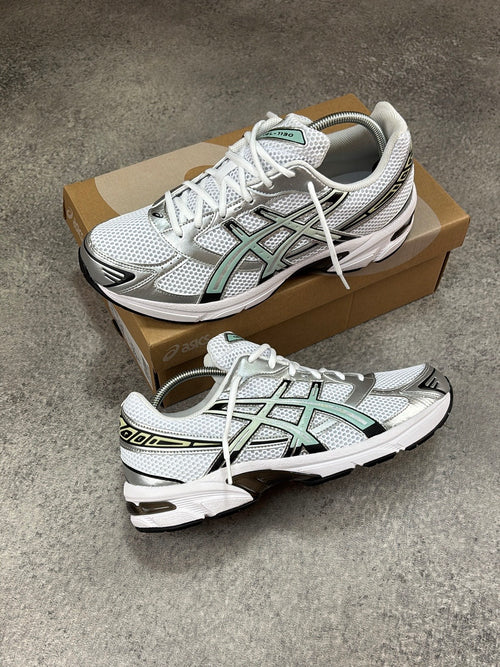 ASICS GEL-1130 White Verdigris — pair with box side view