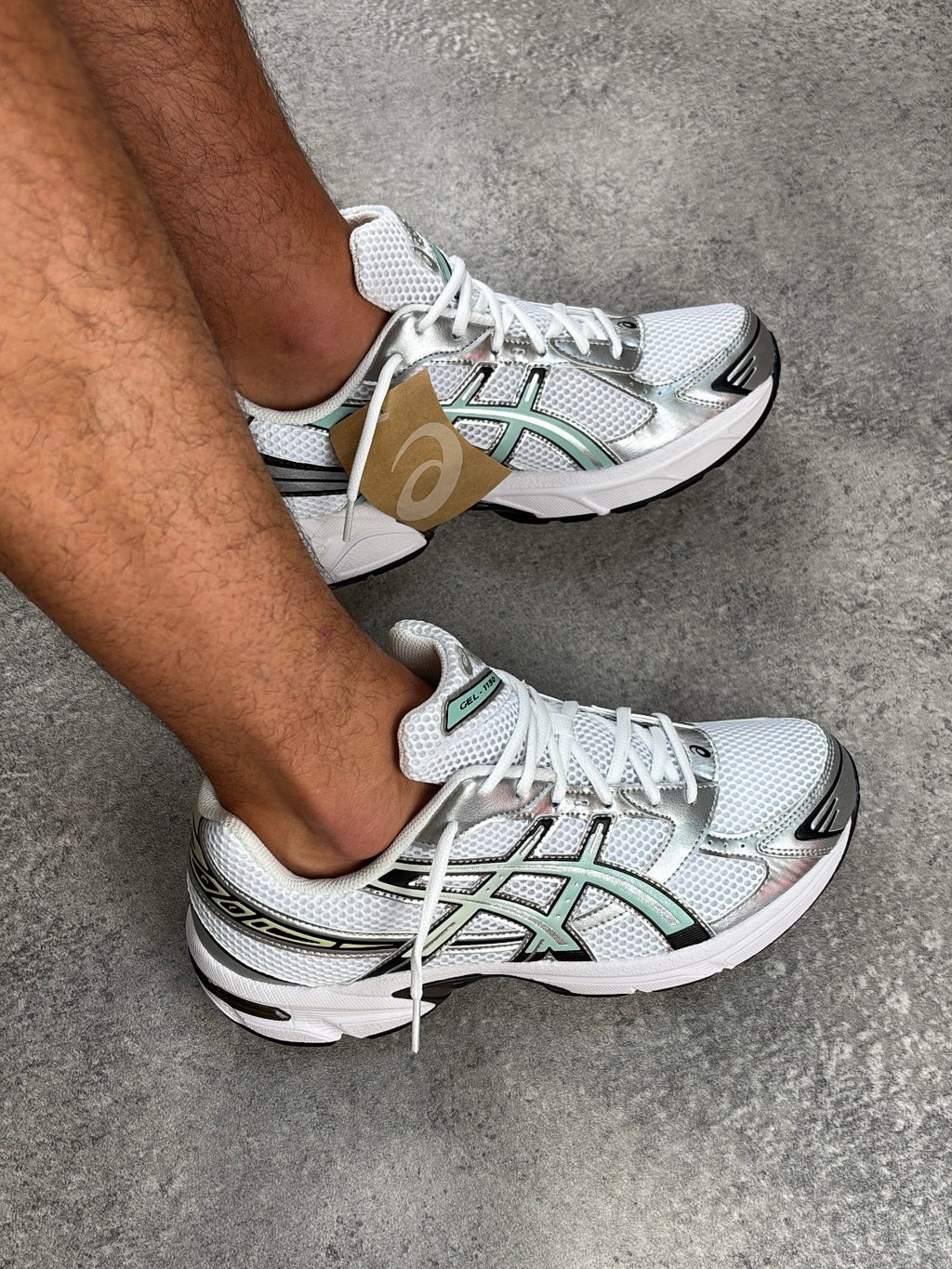 ASICS GEL-1130 White Verdigris — on feet